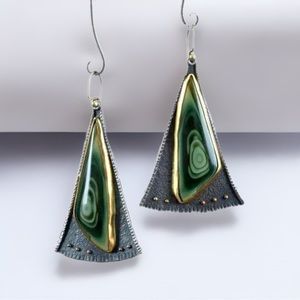Verdant Vision Sterling Silver Overlay Triangular Glass Earrings